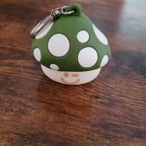 Green and White Mushroom Hand Sanitizer Holder Keychain